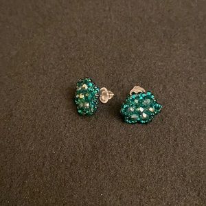Teal flower hand beaded earrings